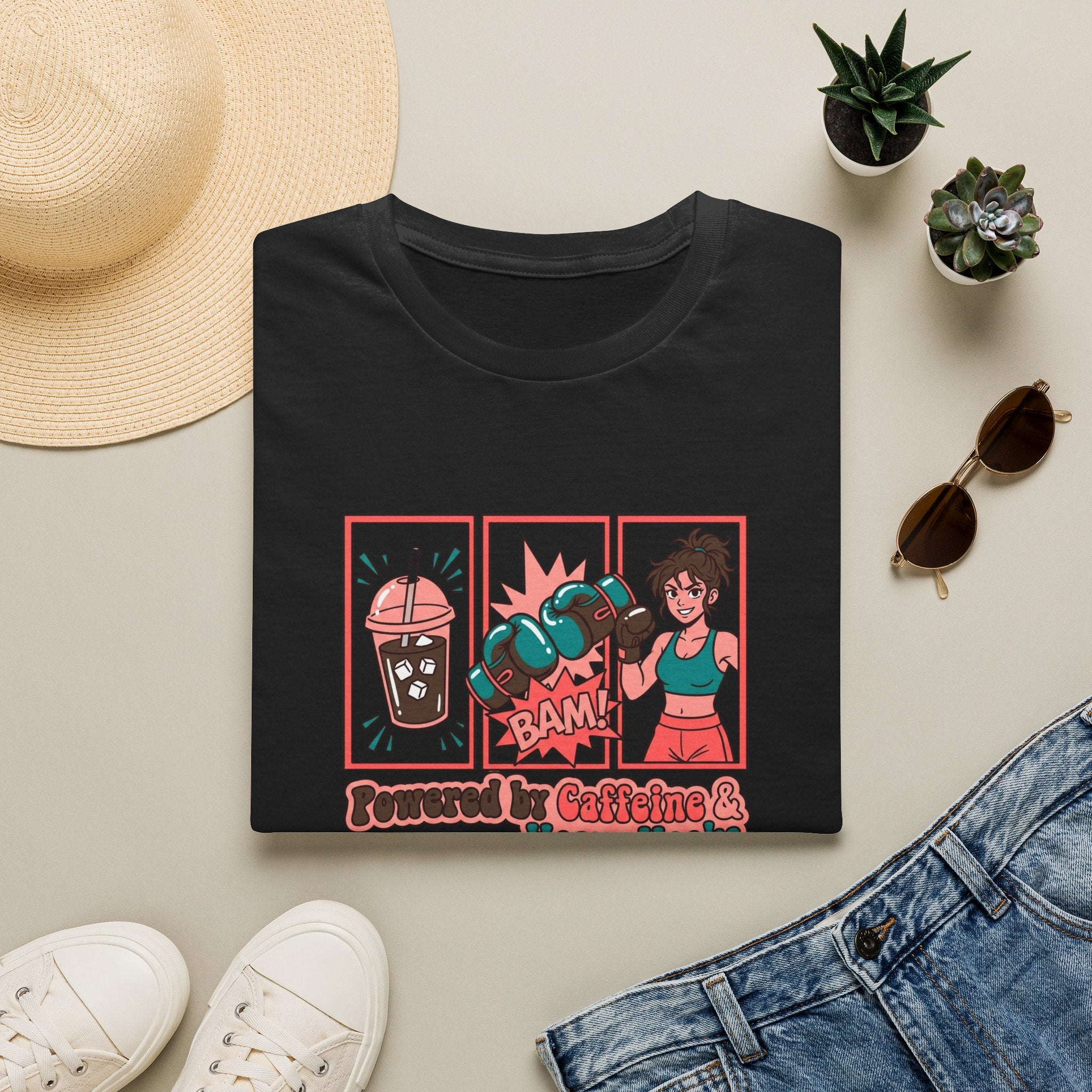 Powered By Caffeine & Heavy Hooks Boxing T-Shirt