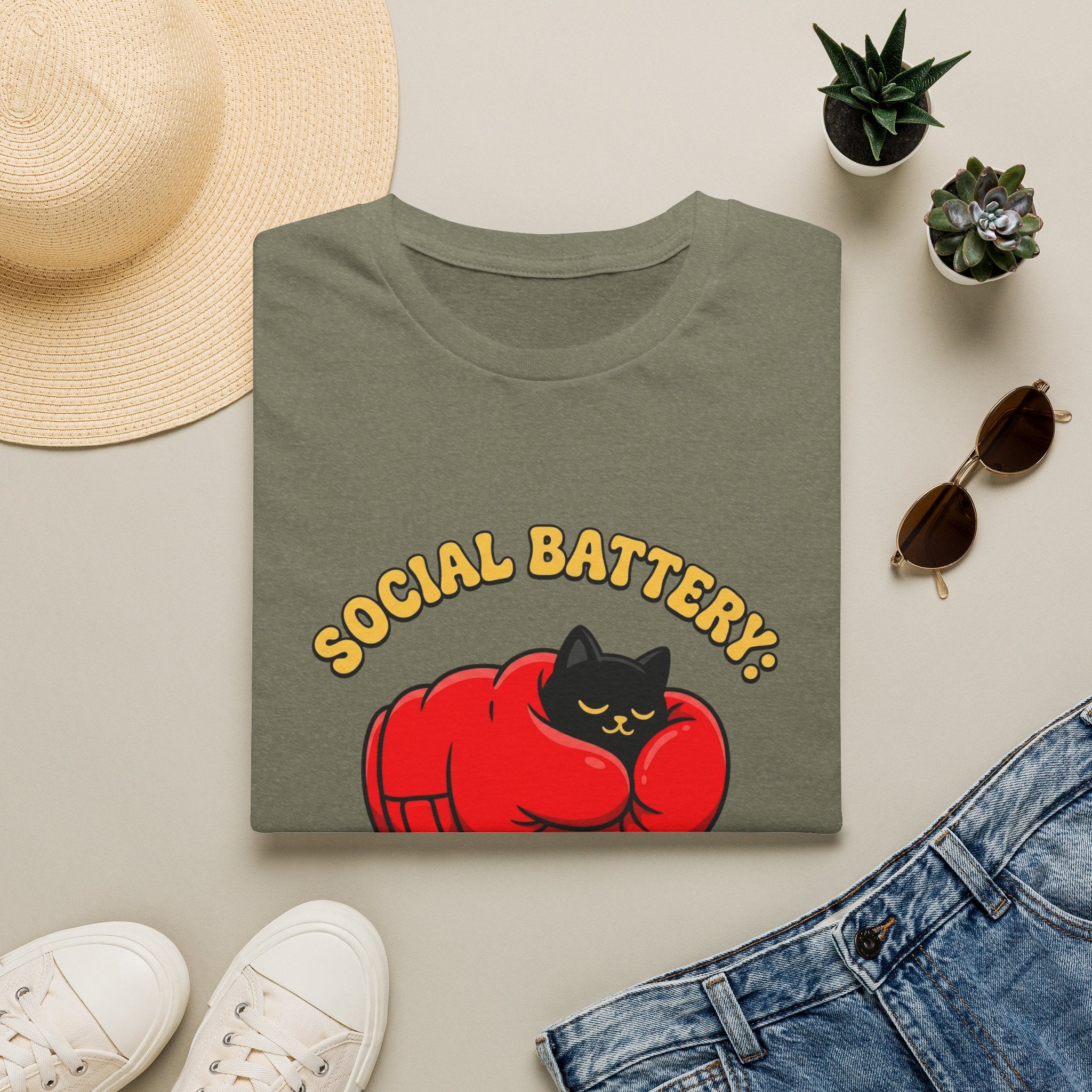 Social Battery: Currently Defending Boxing T-Shirt