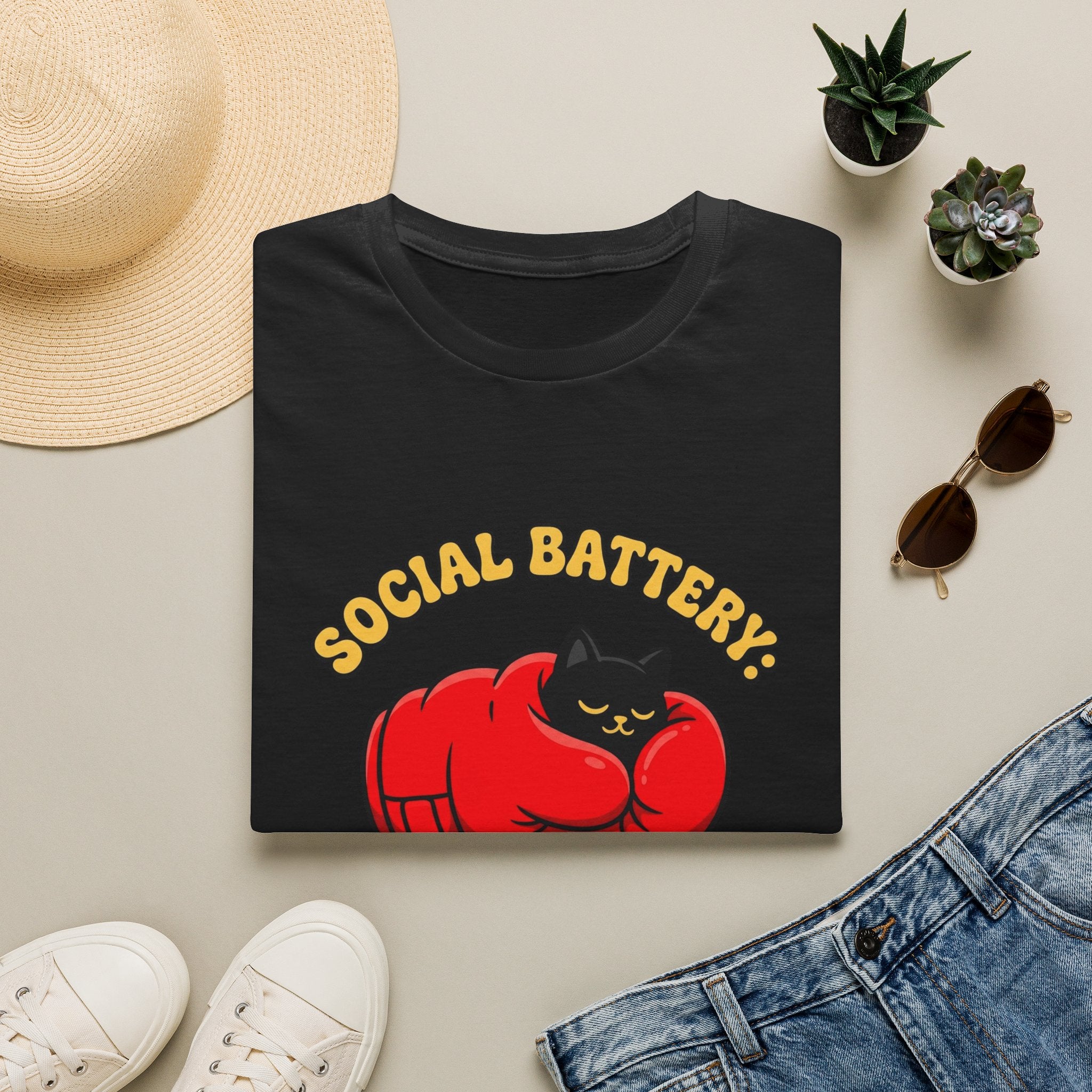 Social Battery: Currently Defending Boxing T-Shirt